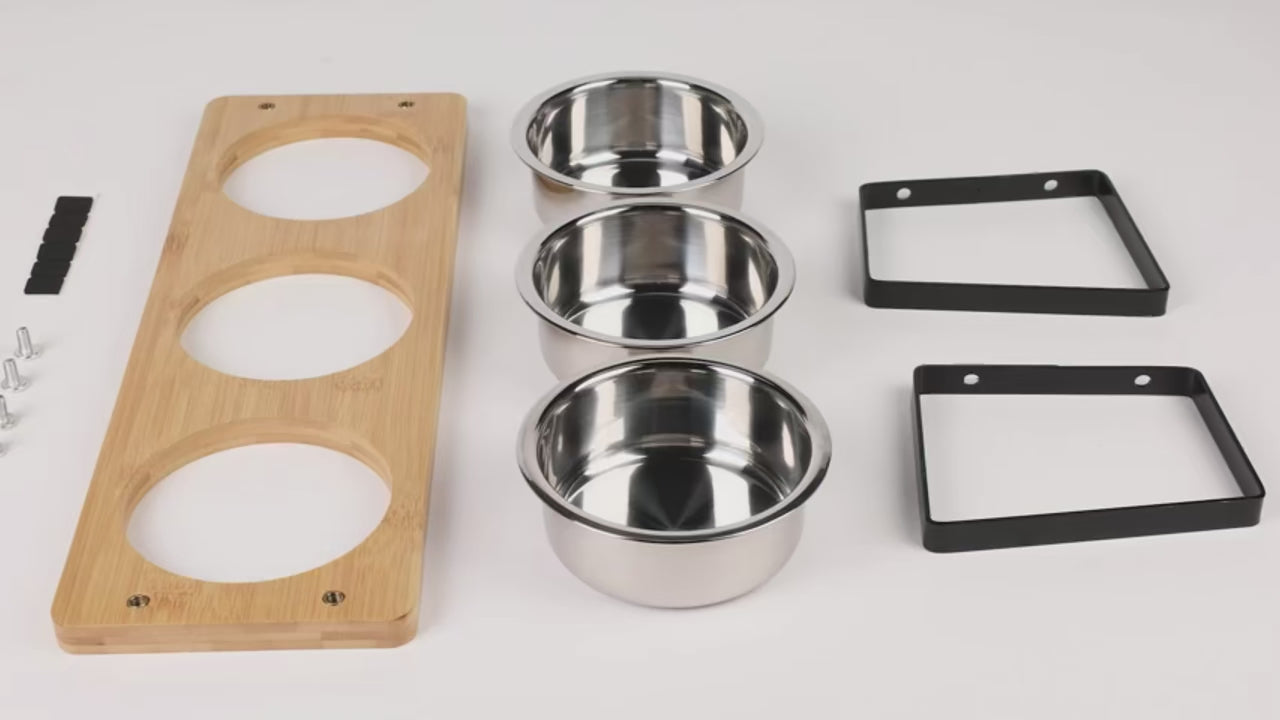 Elevated Cat Feeder with Stand - 15° Tilted 3-Bowl Stainless Steel Set